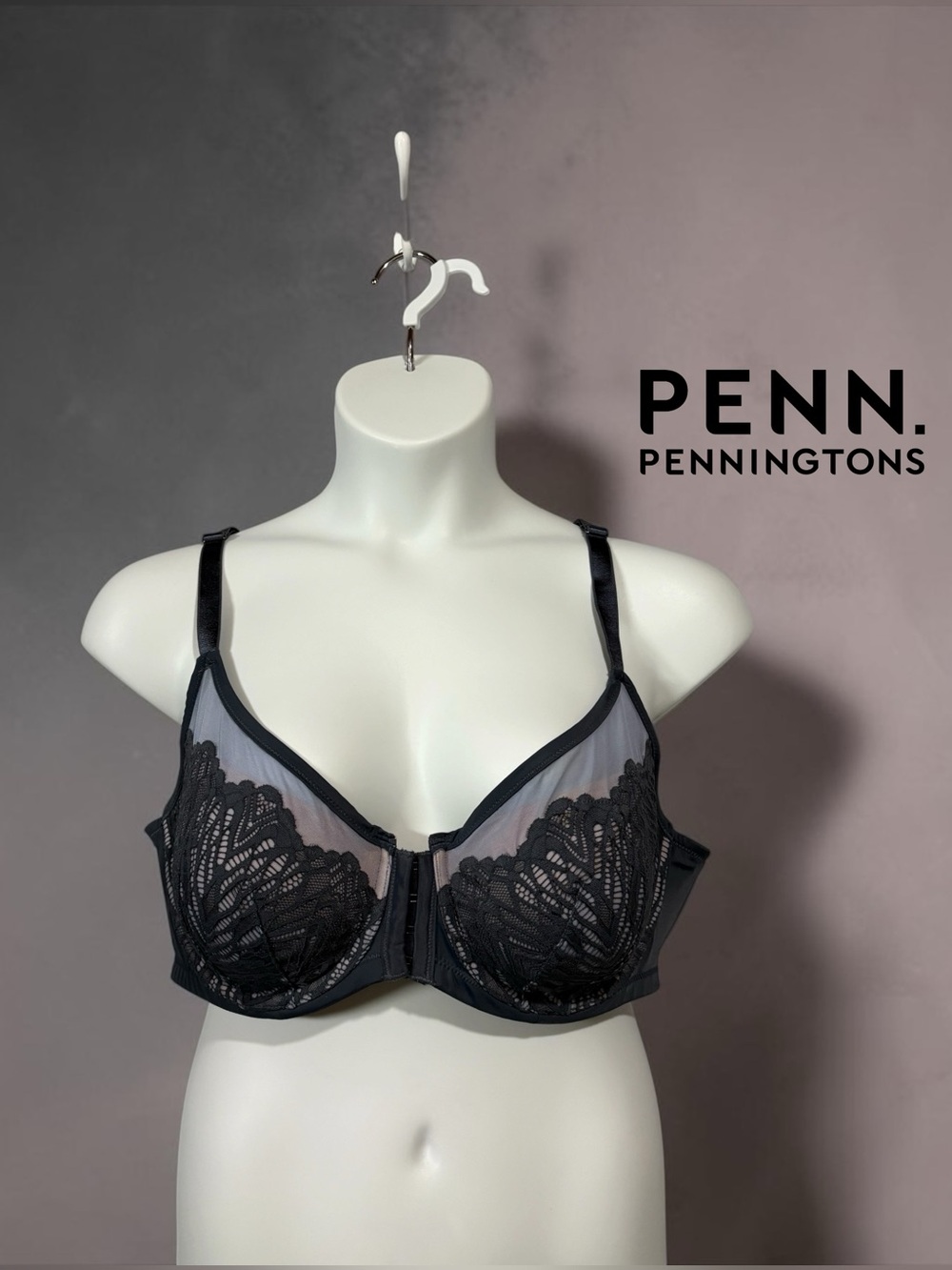 NEW, Deesse by Penningtons, Blue-Gray Lace Underwire Bra, 44C Plus Size